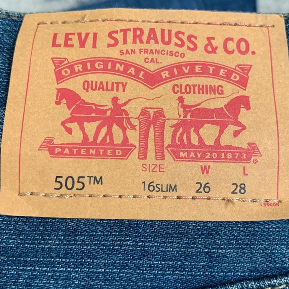 Levi's 505 Straight Leg Jeans Sz 16 Slim - Picture 7 of 9